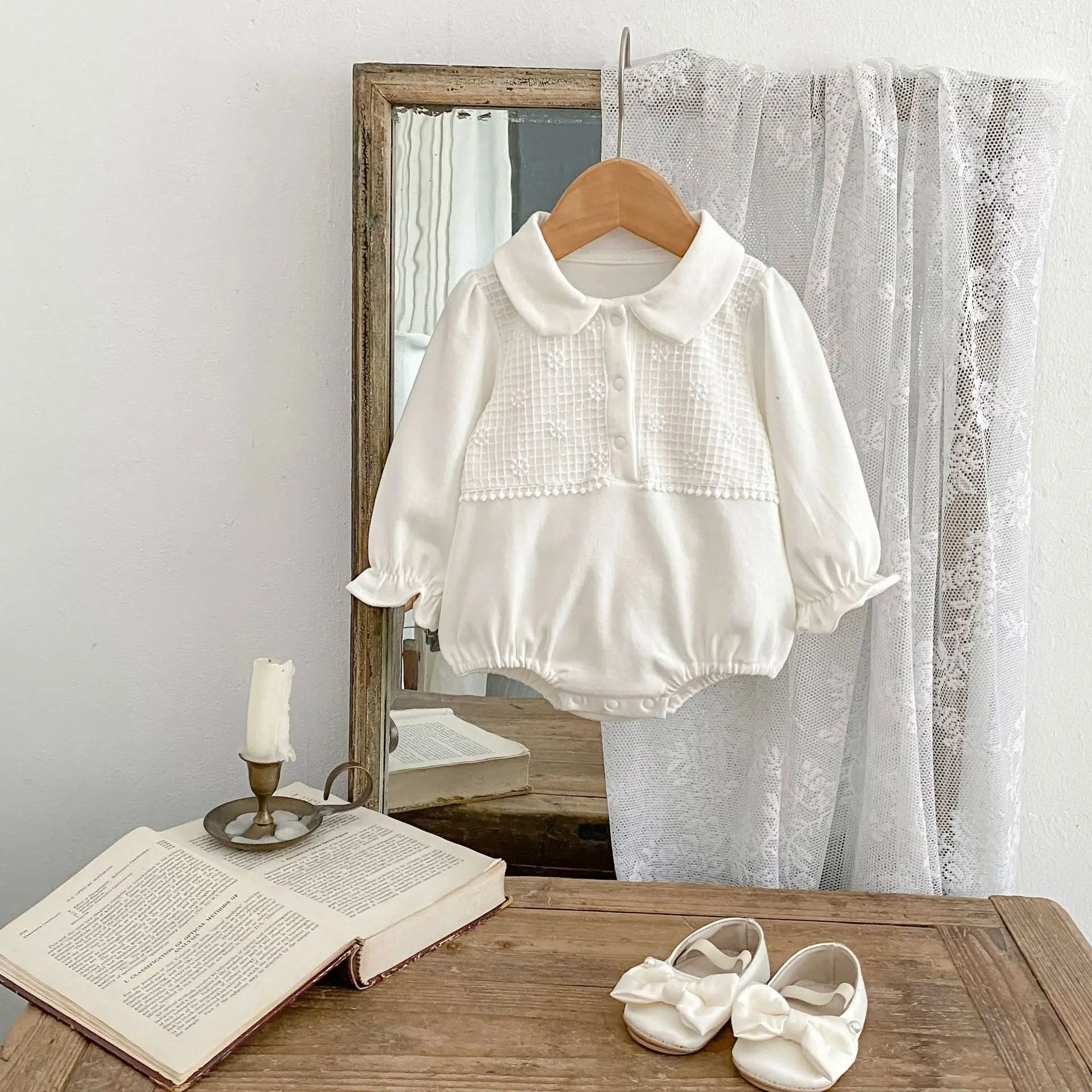 

Infant Cute Princess Peter Pan Collar Jumpsuit Newborn Toddler Clothes 2025 Autumn New Baby Girl Long Sleeve Bodysuit Solid