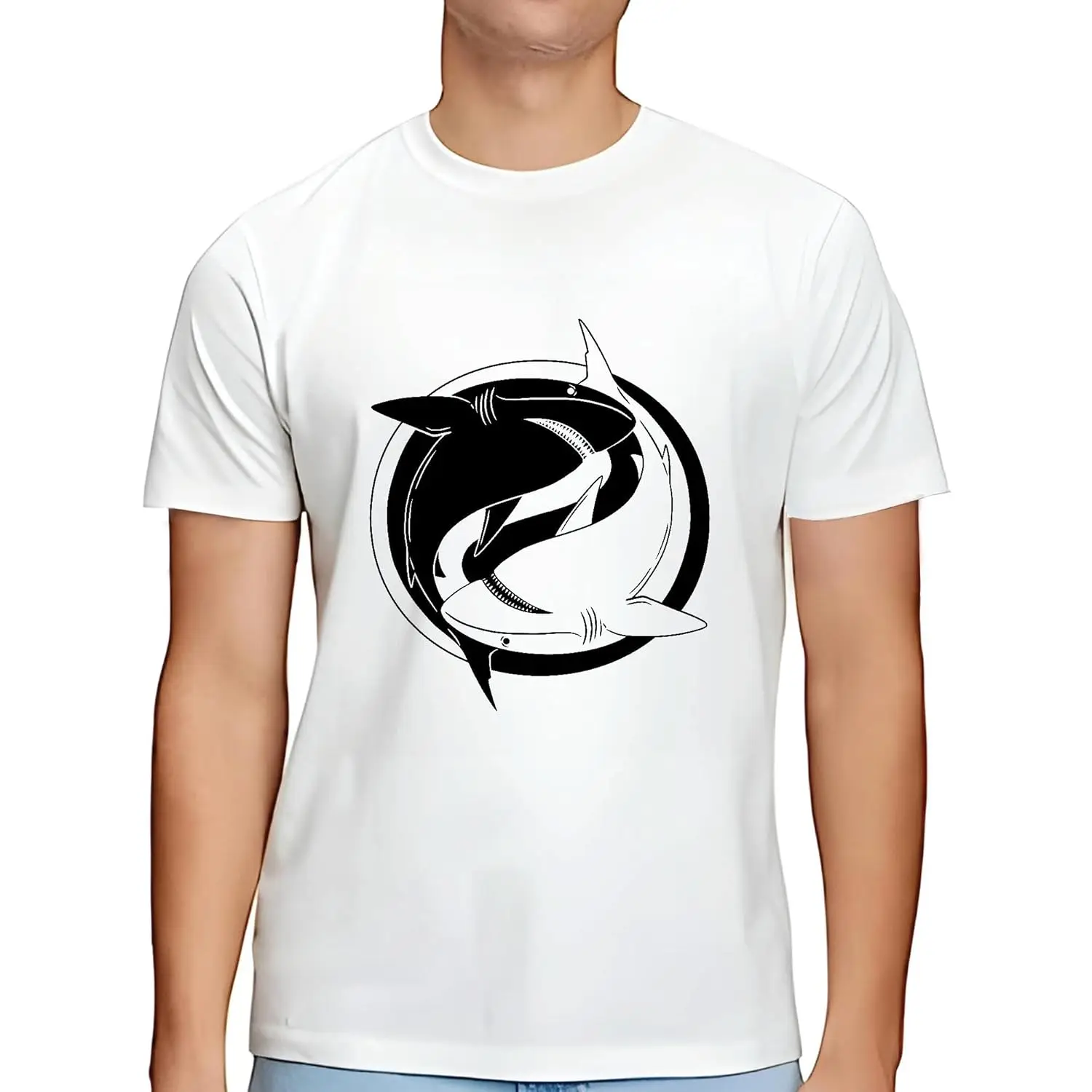 Hai Yin Yang Design Grafik Geschenk geeignet für alle, die inspirierende Männer Frauen weiß grau mehrfarbig T-Shirt suchen