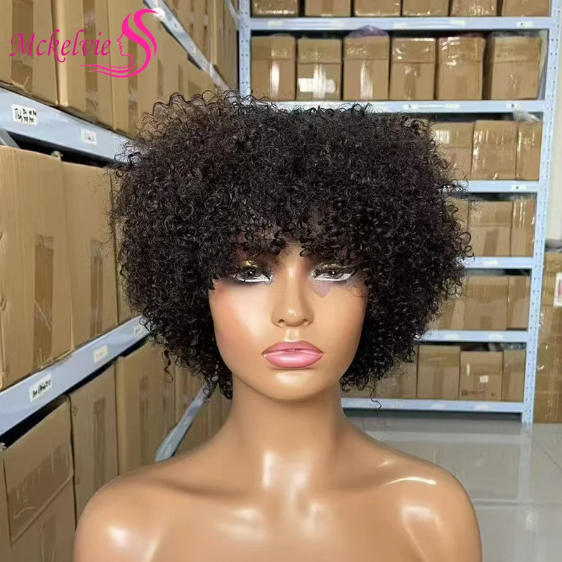 Afro Kinky Curly 100% Human Hair 250% Density Full Machine Short Curly Wigs Brazilian Virgin Hair For Women High Quality Wig