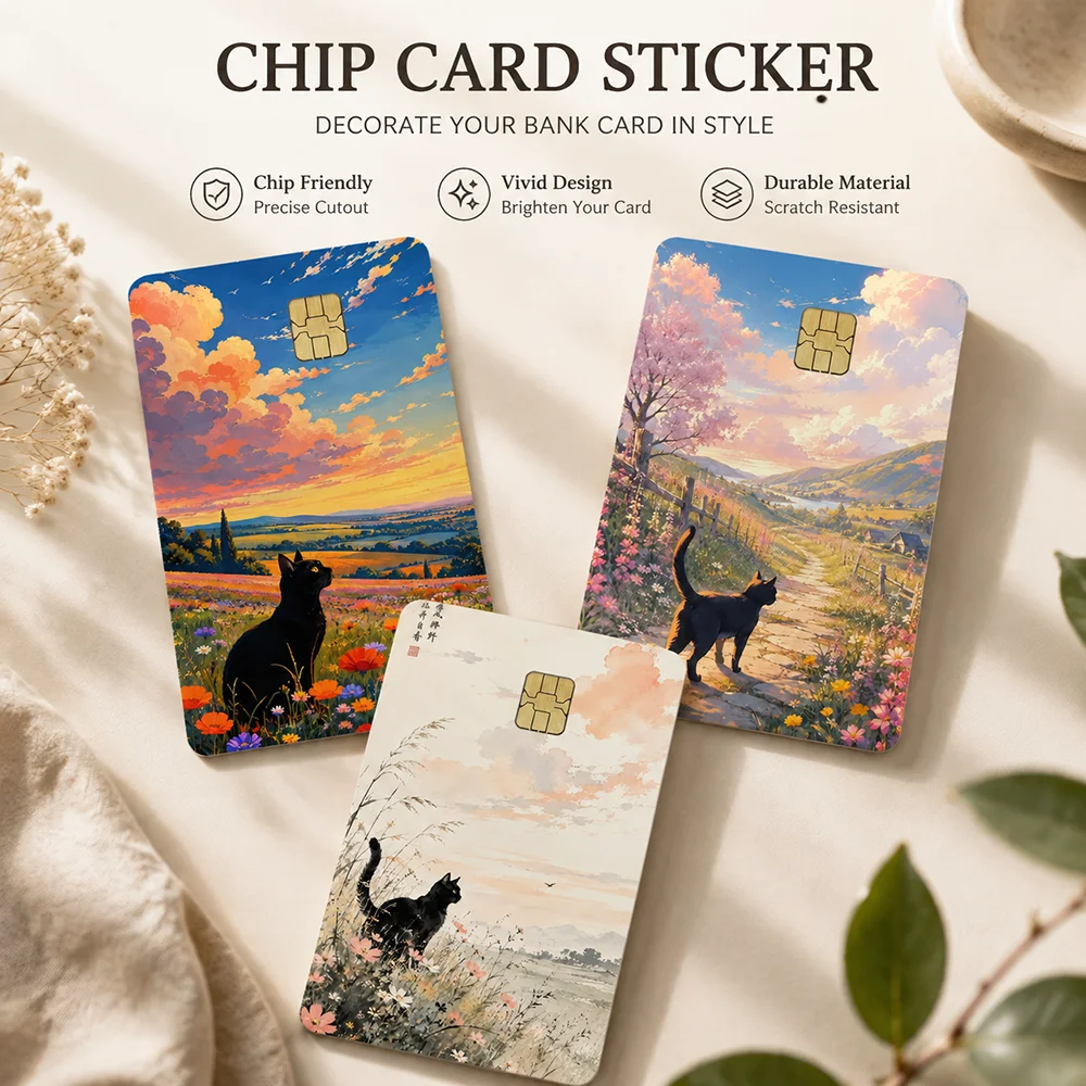 Cat Landscape Chip Card Sticker Artistic Bank Card Skin Sticker For Credit Debit Transportation Card Decorative Waterproof Cover