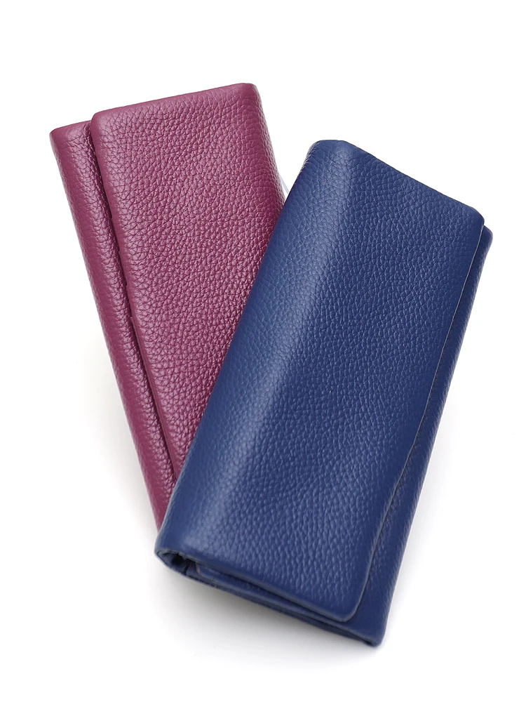    SC Moda damska Elegancki portfel z prawdziwej skóry Jednolity kolor Bifold Portmonetka na telefon Wiele miejsc na karty Funkcjonalny Codzienny Przenośny — zdjęcie 2