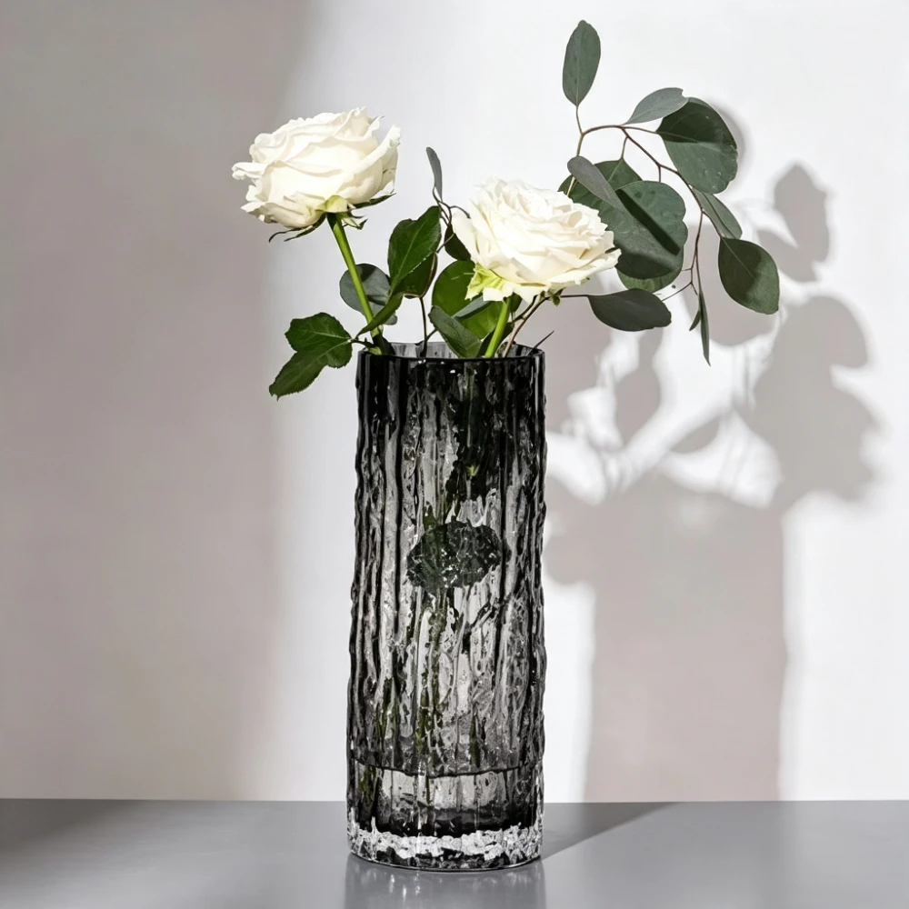 Nordic Glacier Texture Glass Flowers Vase Hydroponic Flower Arrangement Decoration Modern Living Room Table Centerpiece Decor
