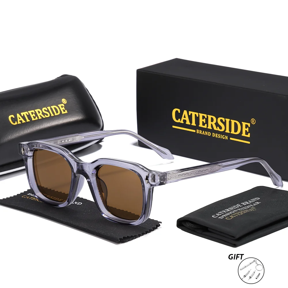 CATERSIDE Men's High-End Fashion Sunglasses Square Frame Propionic Acid Pin Leg Women's Travel Business Party Gift Glasses UV400