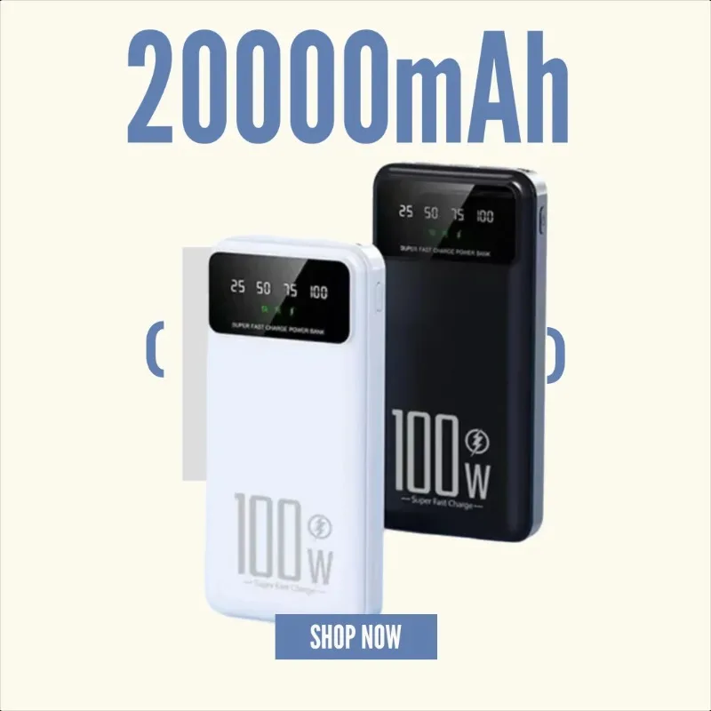 100W Dual-Way Fast Charging 20000mAh Power Bank Portable Charger Lithium Battery Long Endurance Super Flash Charging