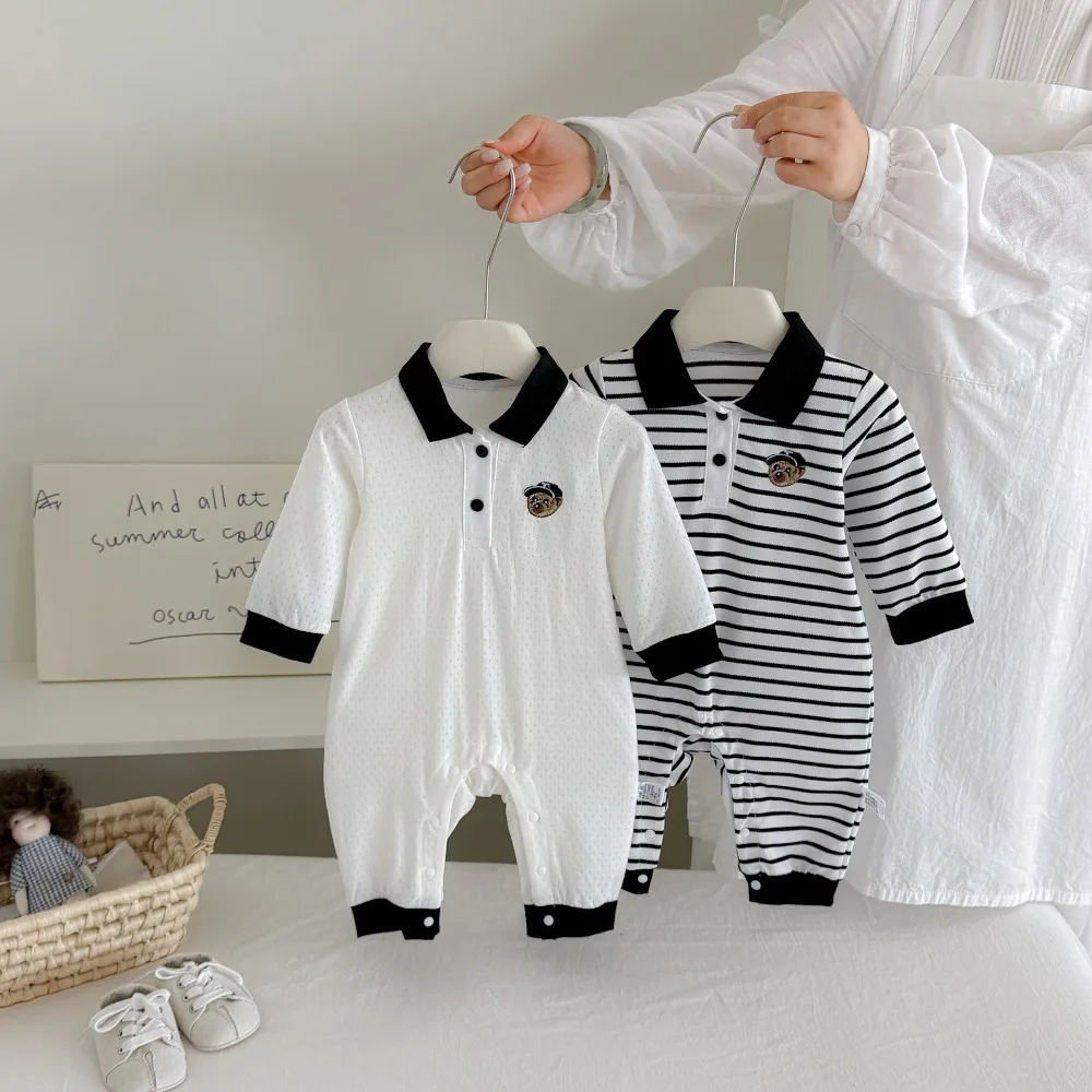 Fashion Newborn Baby Boy Romper 0-2Years Infant Kids Long Sleeve Turn Down Collar Cotton Jumpsuit Outfits Autumn Clothes