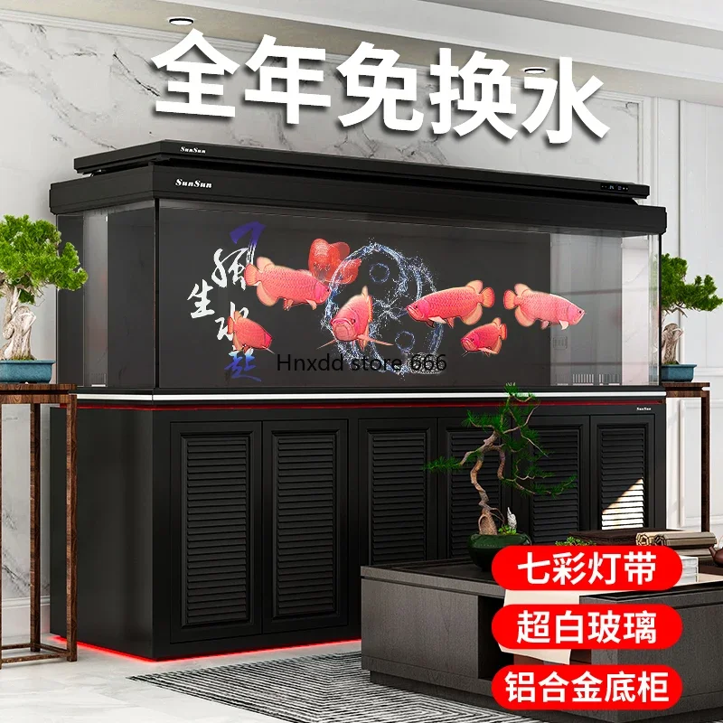 Large arowana tank ultra-white glass living room floor-to-ceiling water-free goldfish tank