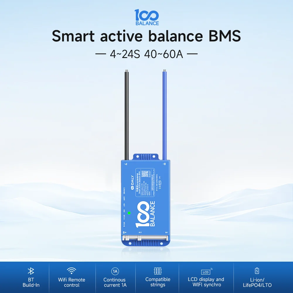 DALY 100BALANCE bms 40A 60A 4-24S Actice Balance bt BMS 8-17S 8-24s 4-8s built-in lifepo4 Lin-ion battery