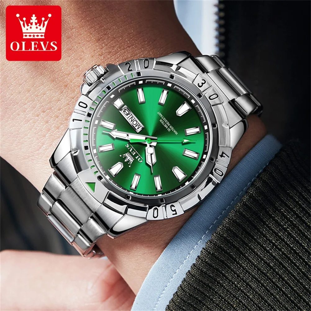 OLEVS Fashion Original Big Dial Man Business Wristwatch Waterproof Luminous Calendar Stainless Steel Luxury Quartz Man Watches