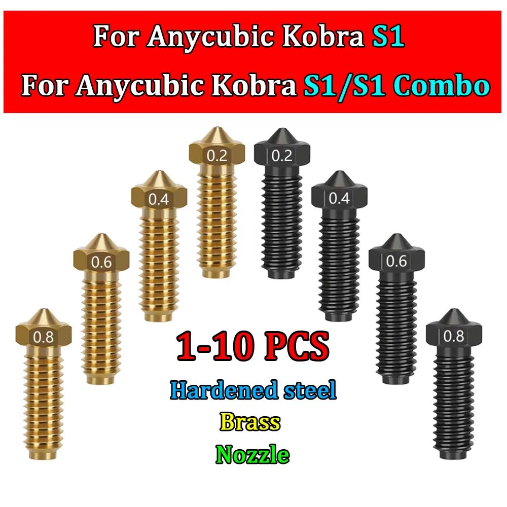 Hardness Brass Hotend Nozzle for Anycubic Kobra S1/S1 Combo, 1-10PCS Optional Print Head Replacement 3D Printer Parts