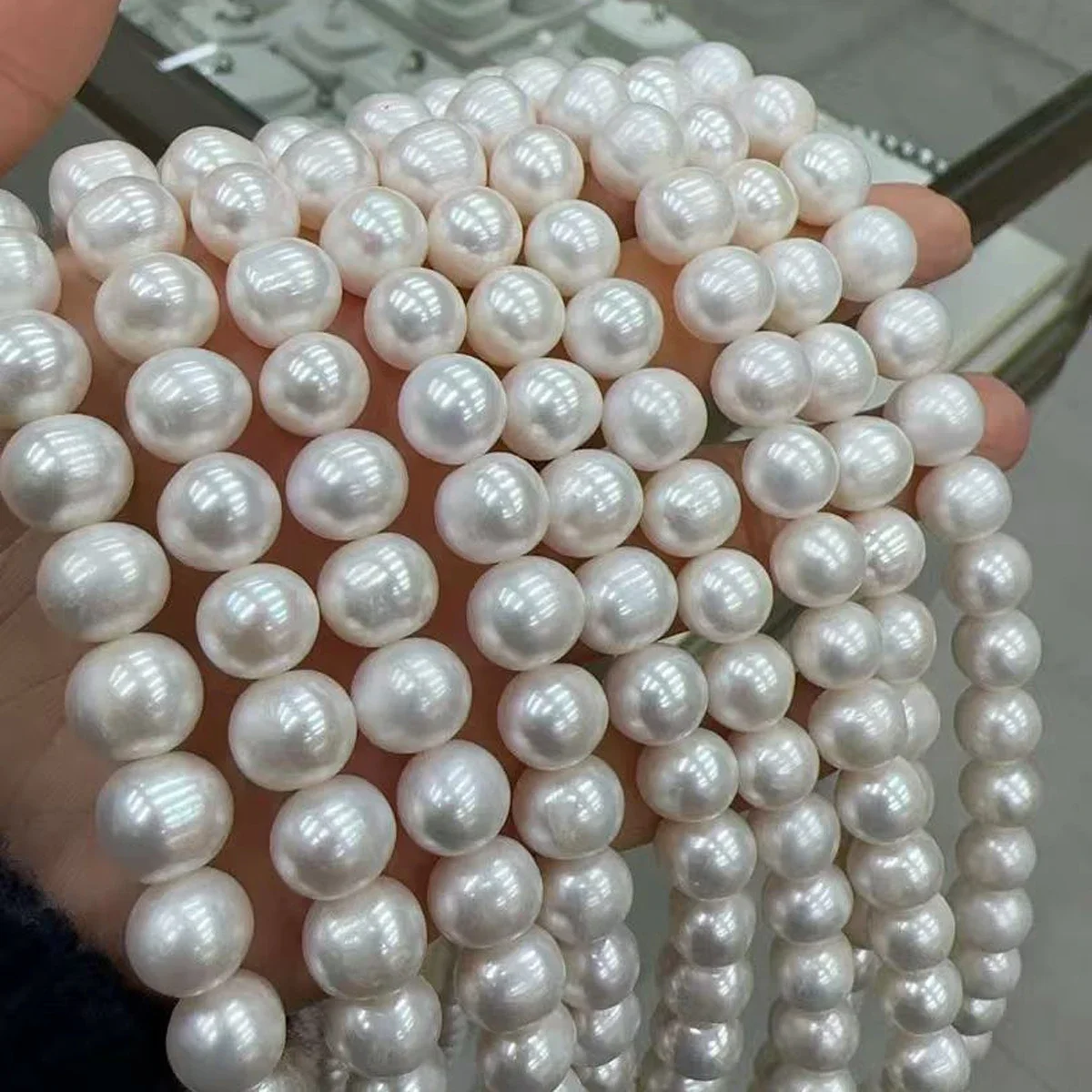 

10-11mm Natural Freshwater Pearl Necklace Big Round Loose Beads Jewelry Make DIY Bracelets Earring Accessories Wholesale White