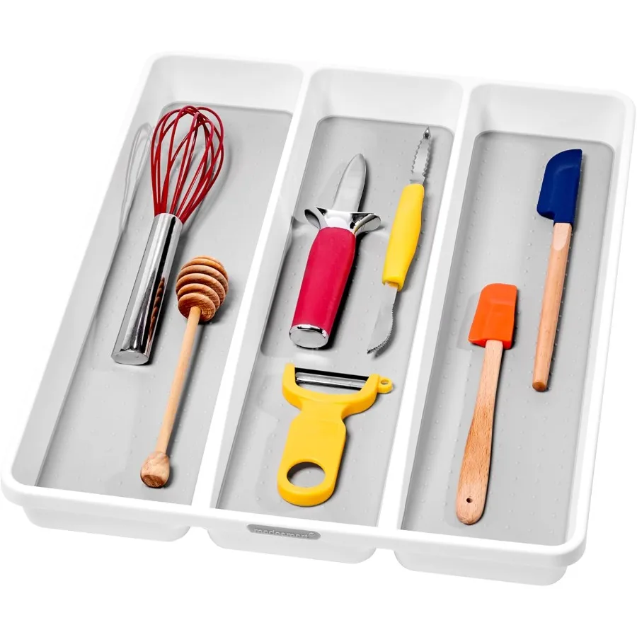 

Classic Large Utensil Tray Soft Grip NonSlip Kitchen Drawer Organizer 3 Compartments MultiPurpose Home Organization BPA Free Wh