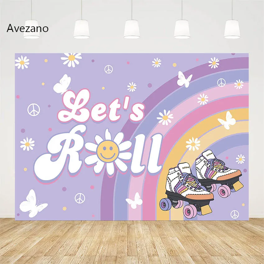 

Avezano Let's Roll Backgrounds for Photography Skates Retro Hippie Boho Daisy Flower Girl Birthday Backdrop Party Decor Banner