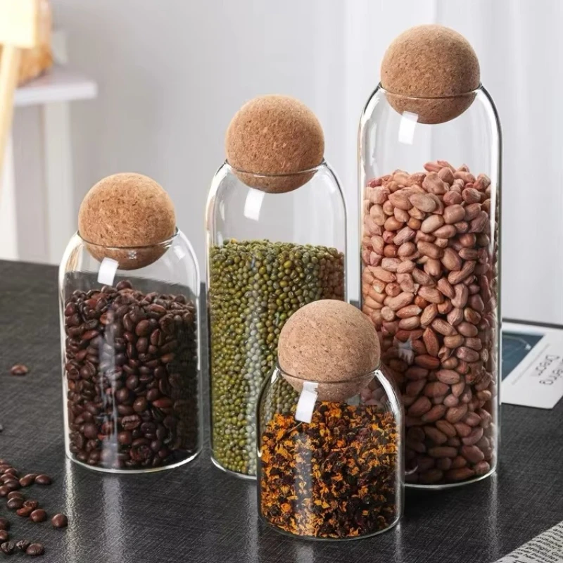 Sealed Jar Glass Cork Stopper Coffee Beans Dried Fruit Storage Box Kitchen Food Multigrain Storage Jar Cork Tea Jar