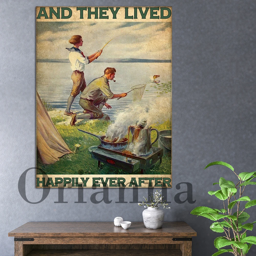 Fisherman Fisher Fishing Couple And They Lived Happily Ever After Poster Home Living Decor Poster