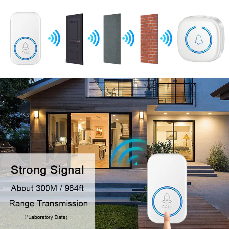 Wireless Doorbell IP44 Waterproof Smart Home Welcome Door Bell 300M Range 60Songs Intelligent Home Chime Bell Kit US/EU Plug