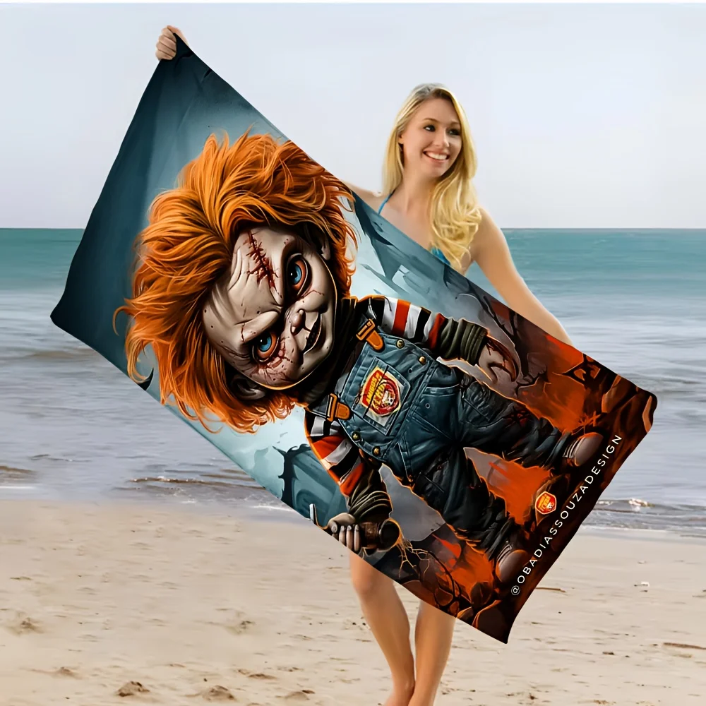 Classic Halloween Horror  Print Beach Towel,1pc, Soft, Absorbent,and Lightweight. Hand or Machine Washable.Perfect for Vacations