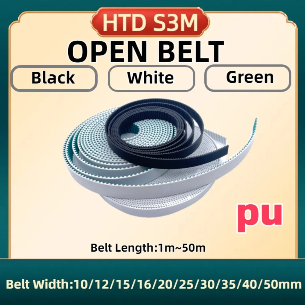 HTD S3M Open Timing Belt Width 10 12 15 16 20 25 30 35 40 50mm HTD S3M Synchronous Belt S3M Open Polyurethane Steel Core Belt