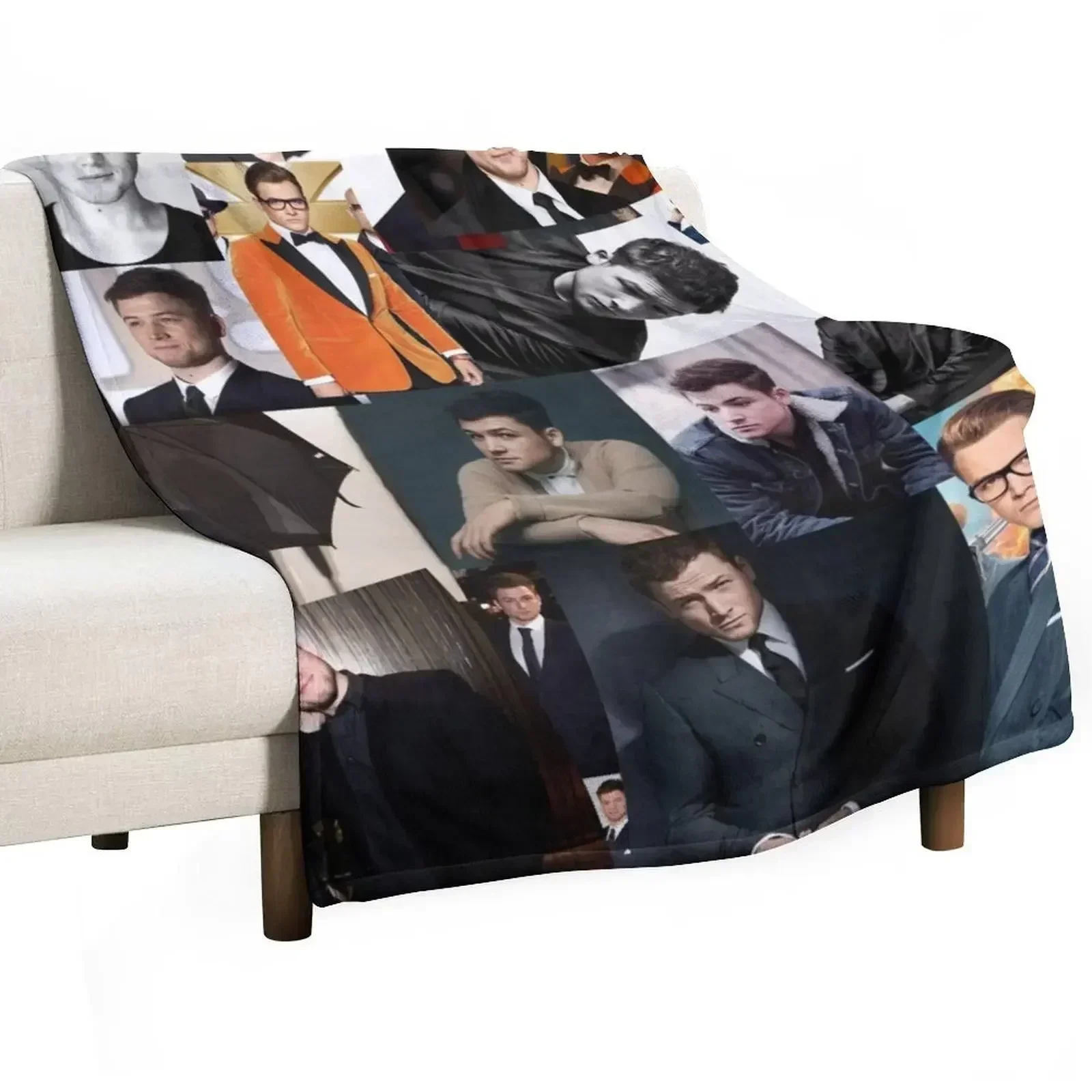 

Taron Egerton Abstract Photos Collage Throw Blanket Flannel For Sofa Thin Soft Big Blankets