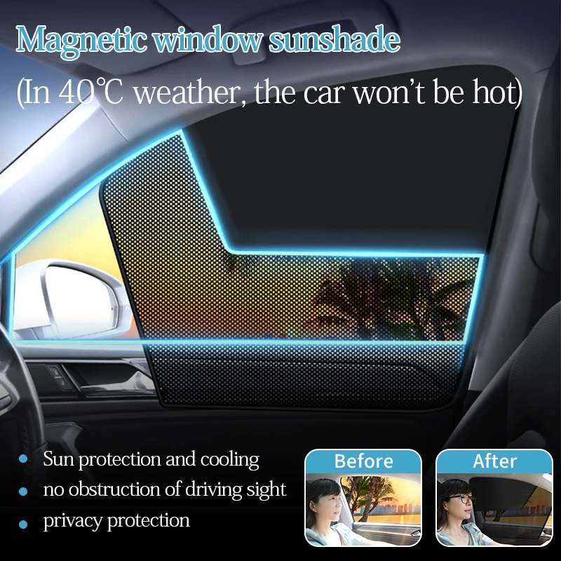 Car Sunshade Duplex Mesh Priavcy Screen Curtains Sunscreen Heat Insulation Magnetic Front Rear Side Window for Car Camping Nap