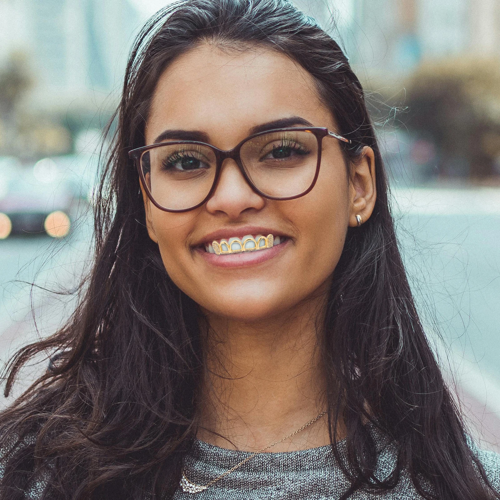 

1 Set Halloween Fake Grill Teeth Shield Front Tooth Crown Golden Fake Teeth Hip Hop Costume Mouth Grills Bling Dental Toppers