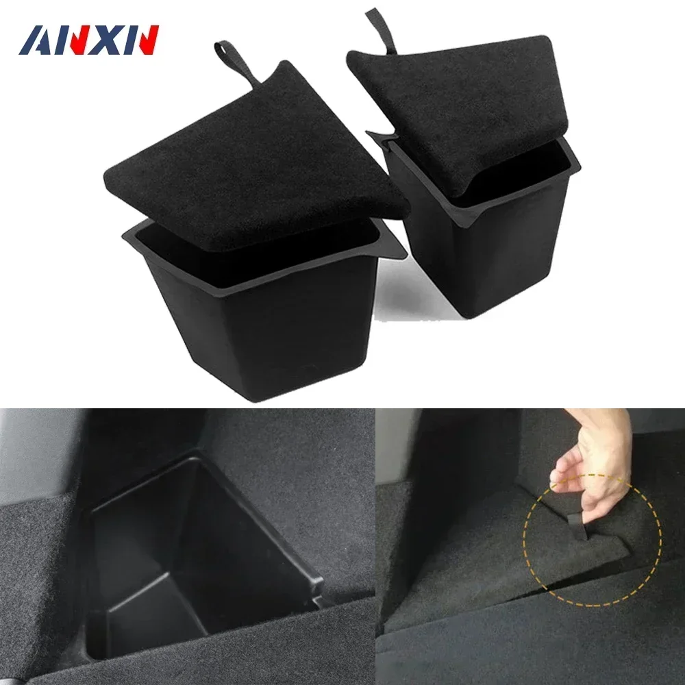 Rear Trunk Storage Box Left and Right Side Storage Bins Storage Packet Rubber Organizer Tray for Tesla Model Y 2020 - 2022 2023