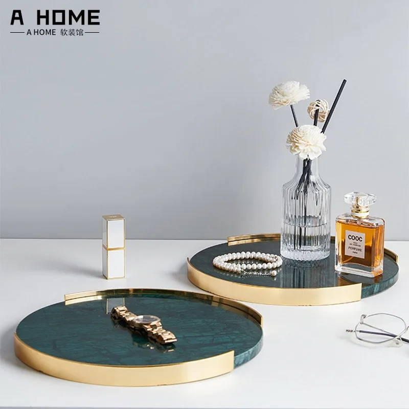 Nordic light luxury stainless steel marble tray model room coffee table washbasin storage plate dessert display plate luxury