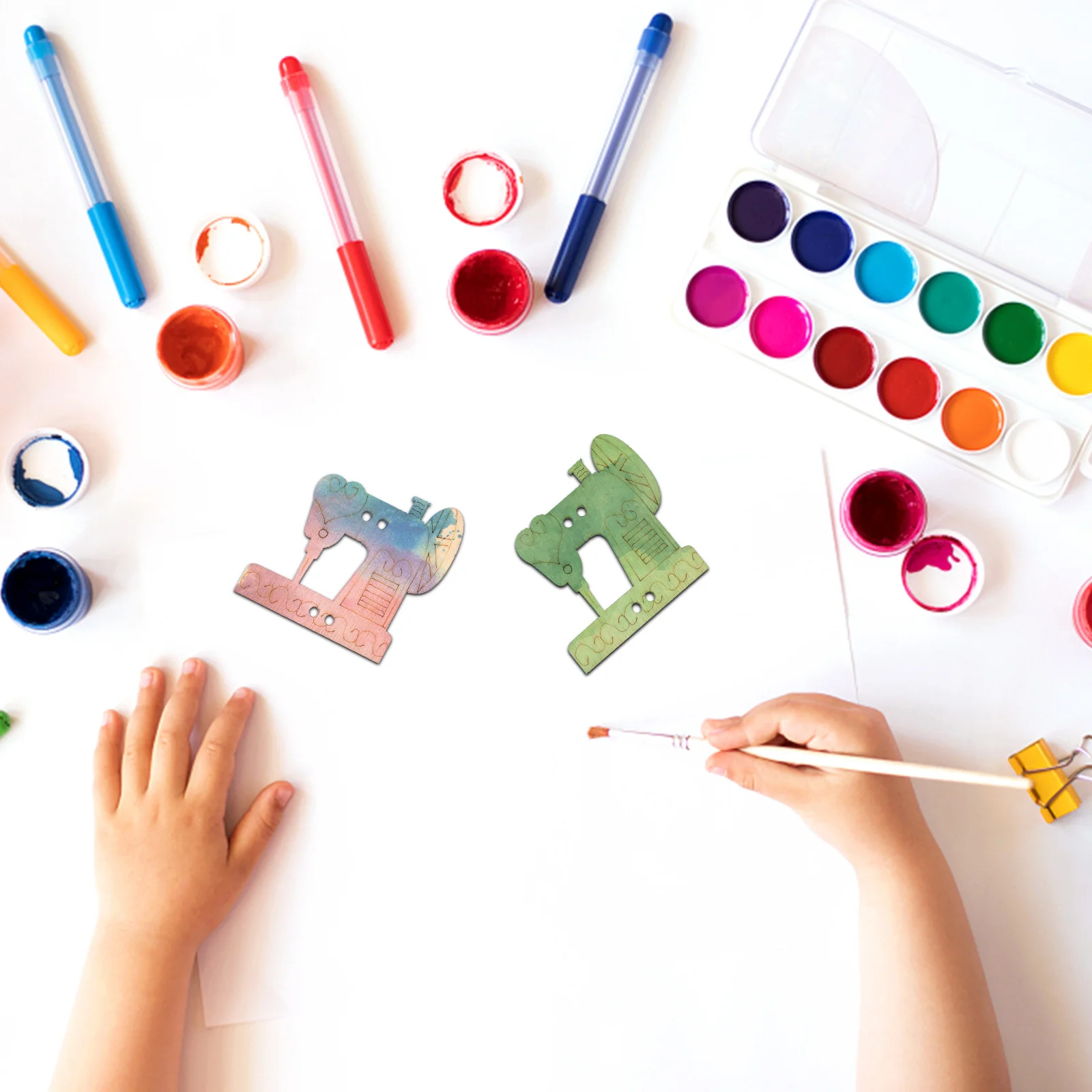 

10pcs Wooden Craft Kits Unfinished Sewing Machine Cutouts Diy Graffiti Chips For Painting Handmade Ornament Decor Wood Slices