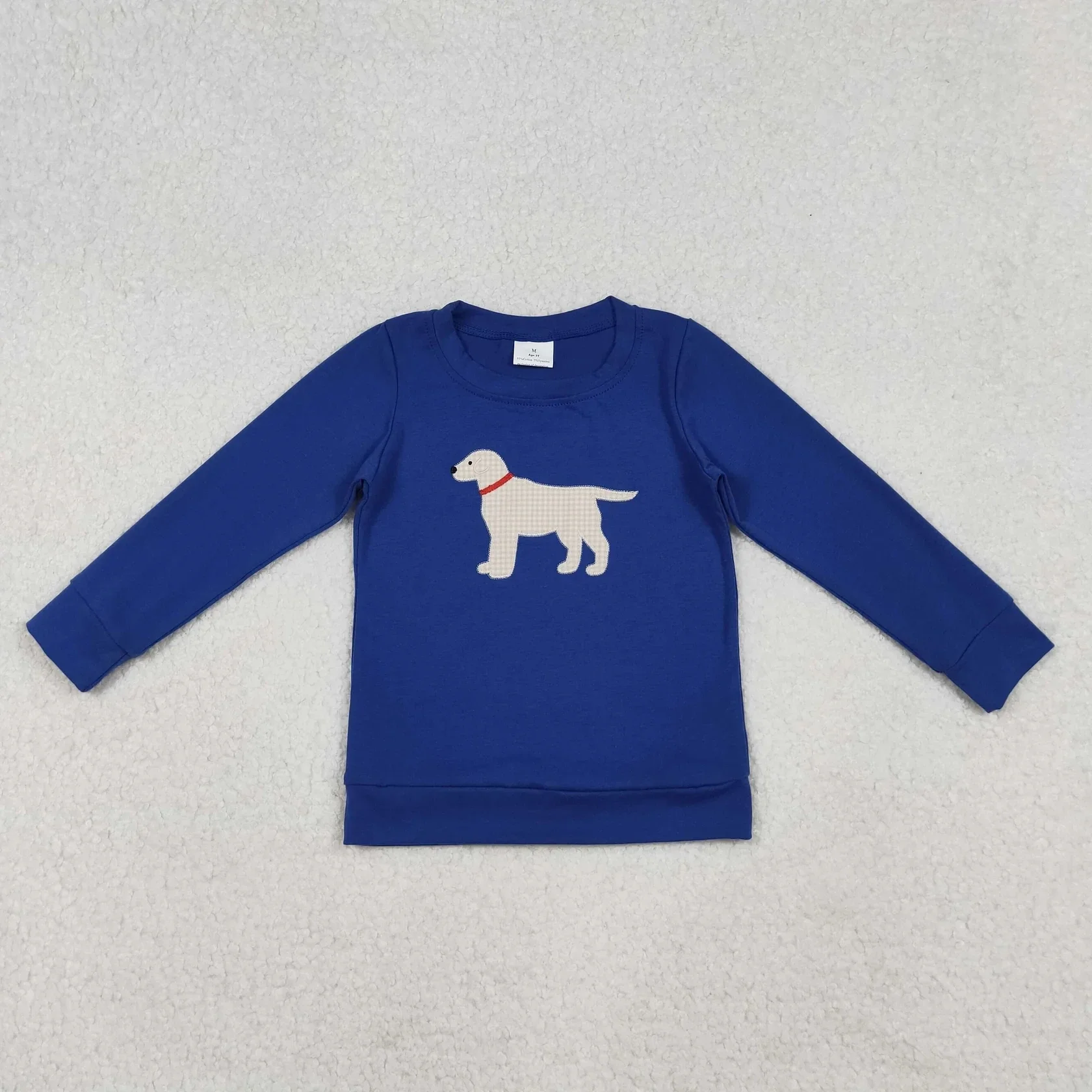 

Wholesale Baby Boy Kids Wear Cotton Blue Tee Shirts Infant Children Long Sleeves Embroidery Dog Clothing Toddler Boys Pullover