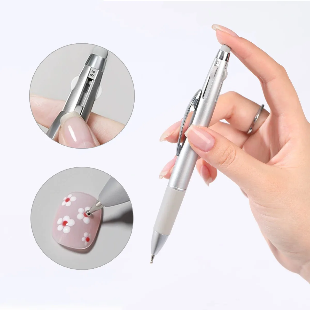 5 in 1 Nail Art Dotting Tools Nail Diamond Pen with Power Brush Rotatable Ballpoint Drill Pen for Dotting/drawing