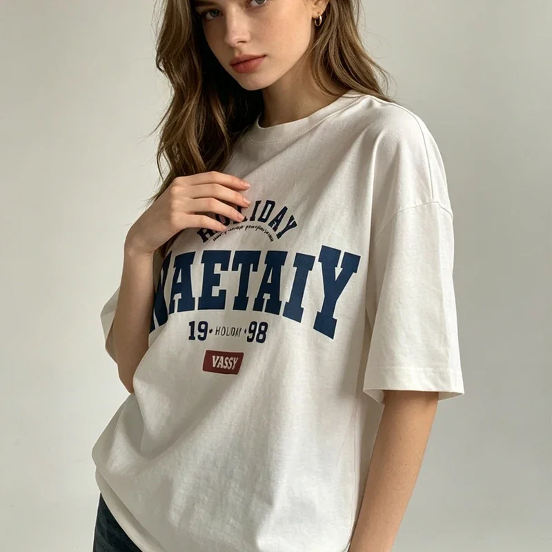 Women T-shirt Oversize Harajuku Alphabet Print Short Sleeved Men T-shirts Clothes Gothic Female Goth Y2k Clothes
