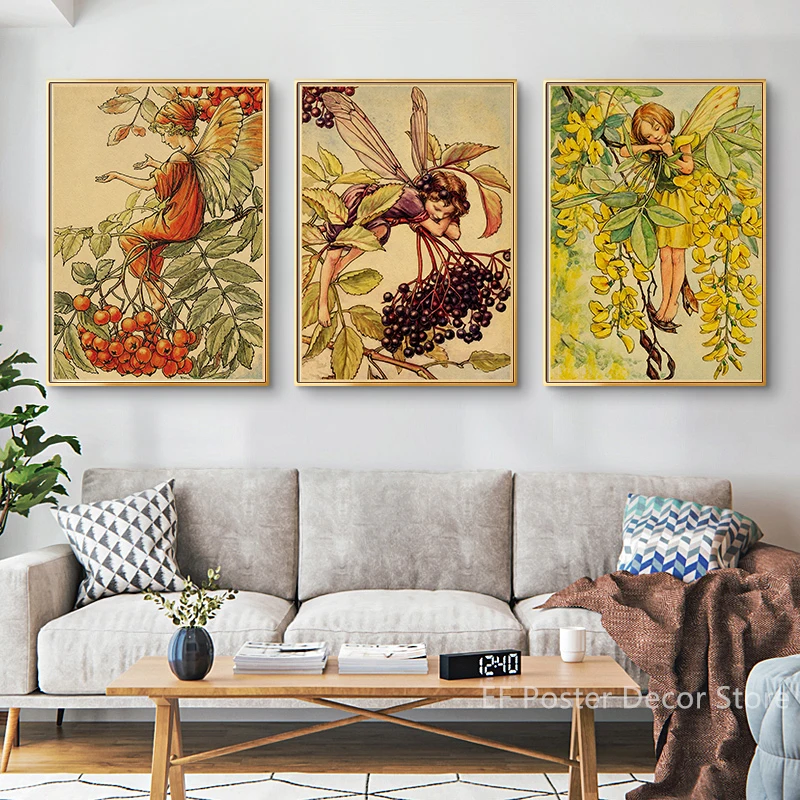 Buy Three Get Four Vintage Flower Fairy Poster Aesthetic Prints Home Room Bar Cafe Art Wall Decor Picture Retro Fairies Painting