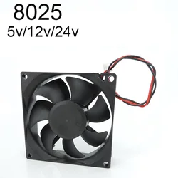 Ventola di Raffreddamento DC 80mm 8025 80X80X25MM a 2 Pin, 5V/12V/24V, Ventola di Raffreddamento Brushless DC 8025 con Cuscinetto a Olio