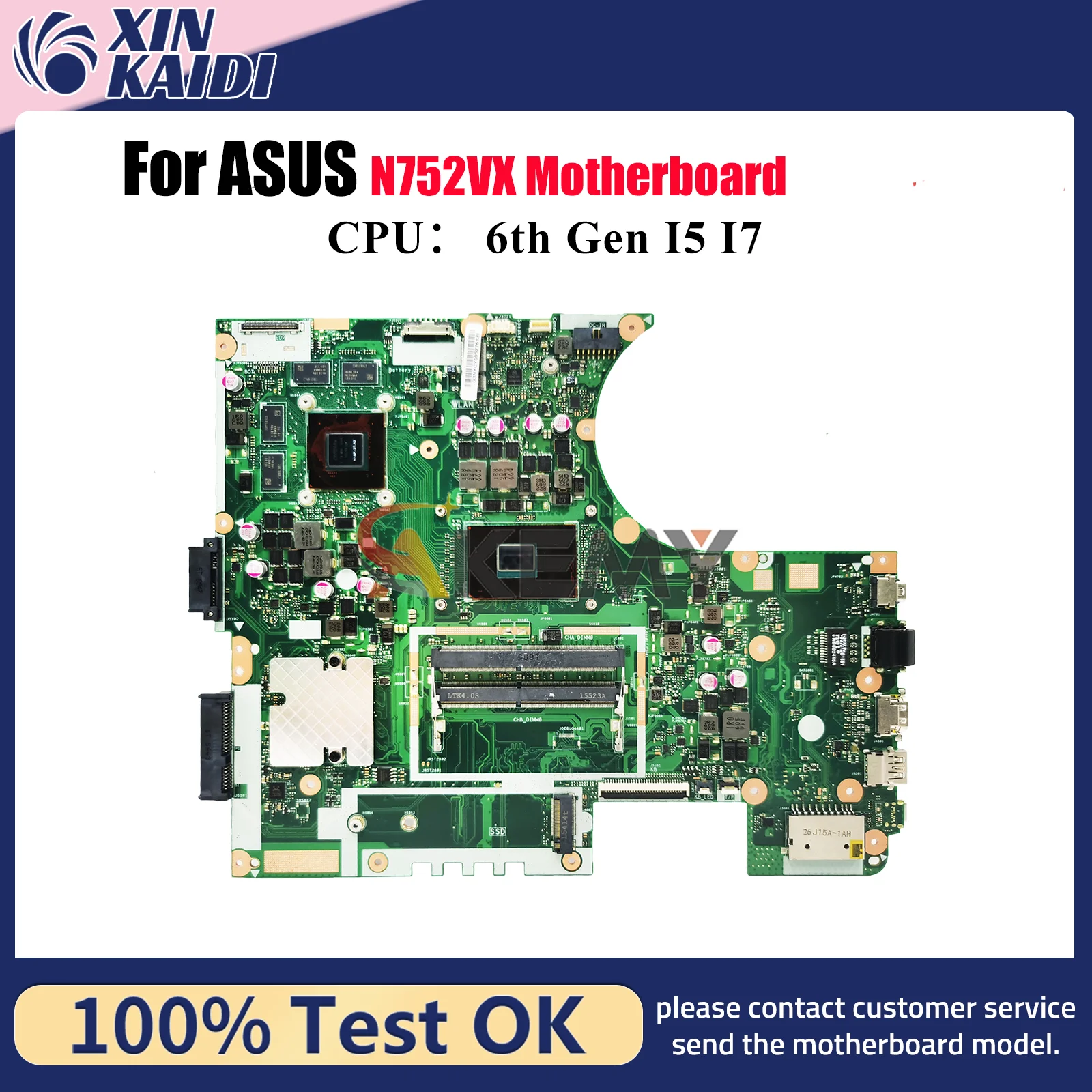 

N752VX Laptop Motherboard For ASUS Vivobook N752VX N752V Notebook Mainboard With I5 I7 CPU 100% tests OK fast shipping stk