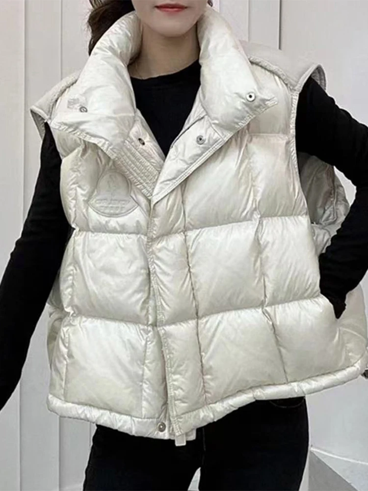 

ort Padded Jaet Vest Women's Faion Bright Surface Splicing Bread Sle Autumn Winter New Arrival Korean Version Vest