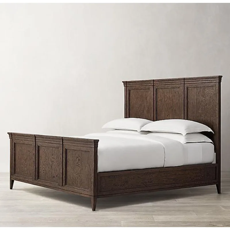 American country double bed retro old Nordic simple modern solid wood bed, oak shelf log bed