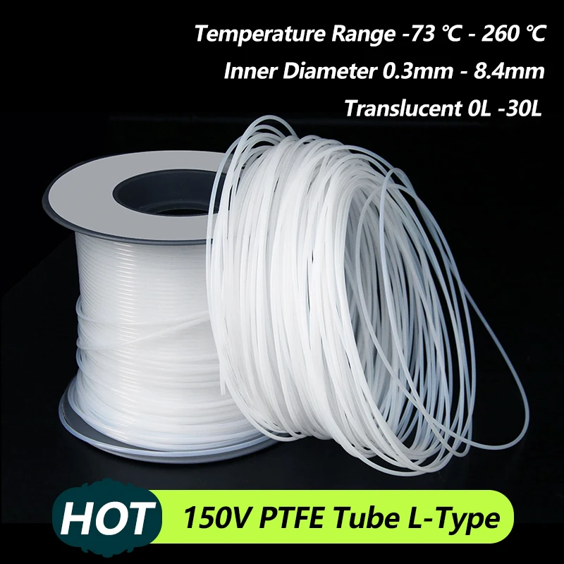 1/3/5/10m 150V PTFE Tube ID 0.3 ~ 8.4mm Insulated Capillary Heat Protector Transmit Hose Rigid Temperature Corrosion Resistance