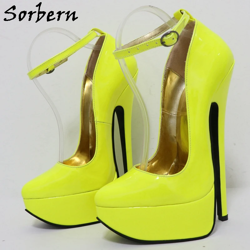 Sorbern Neon Peach Women Pump Shoes 8 pollici tacco alto tacchi a spillo cinturino alla caviglia sottile punta a punta Fetish scarpe ad arco alto