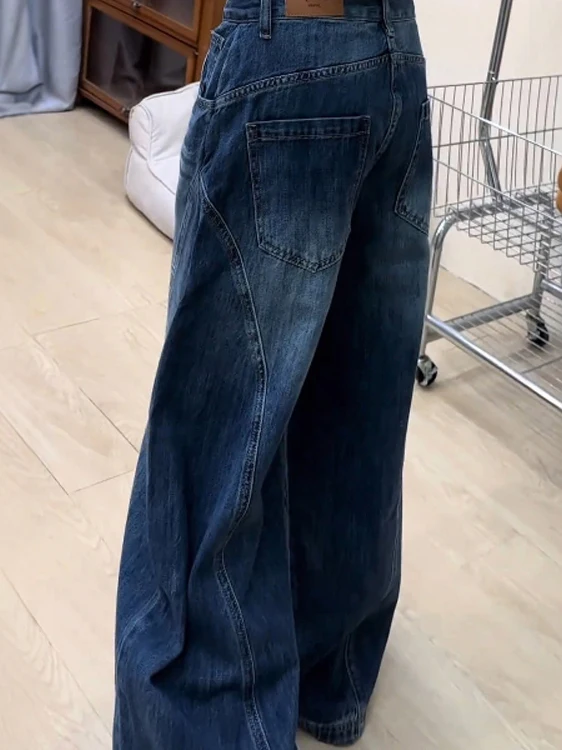 Slimming Large Size American Retro Knife  High Waist Wide Leg Jeans Women's Autumn Small Figure Flattering Floor Length