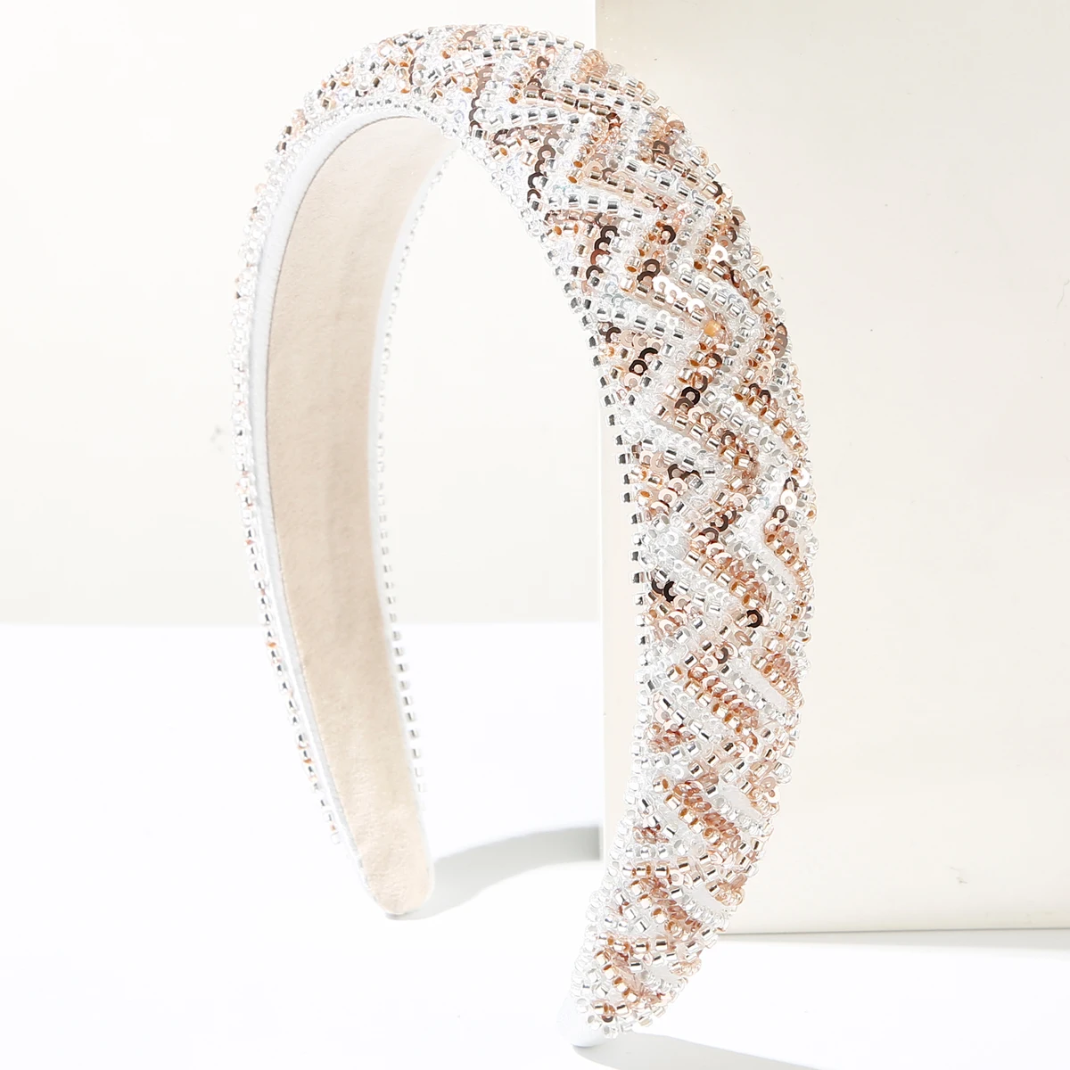 Korean Luxury Handmade Beaded Sequin Hair Band With Wave Shaped Temperament, Pressure Hair Band, Versatile Face Washing Headband