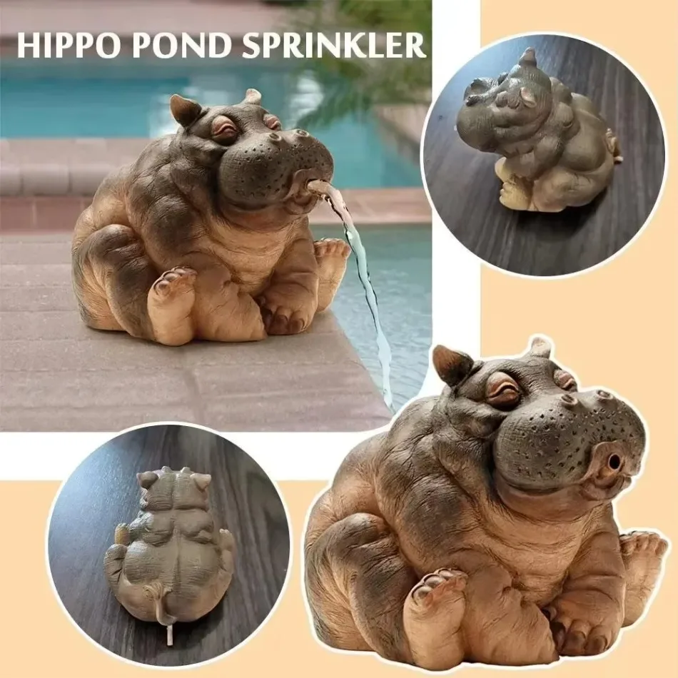 Hanna The Hippo Resin Garden Fountain 10 Inch Full Color African Decor Piped Pond Spitter Water Feature Statue