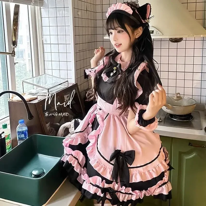 Gato japonês menina empregada traje cosplay traje halloween vestido plus size