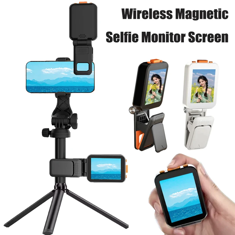 Magnetic Selfie Monitor Screen With Clamp for Smartphone Rear Camera Selfie Vlog Live Stream Video Recording for iPhone Android