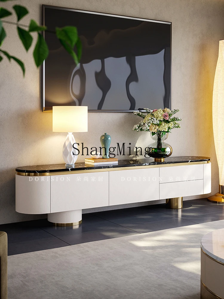 

CL Modern Light Luxury TV Cabinet New Model Living Room Home Use Solid Wood High-End Natural Luxury Stone TV Cabinet
