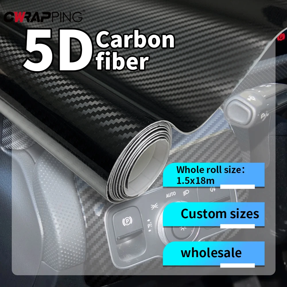 

4.92ftx19.69ft Roof Hood Car Film Covering 5D Carbon Fiber Stickers Off-road Vehicle Waterproof Vinyl Wrap for Auto Accessories