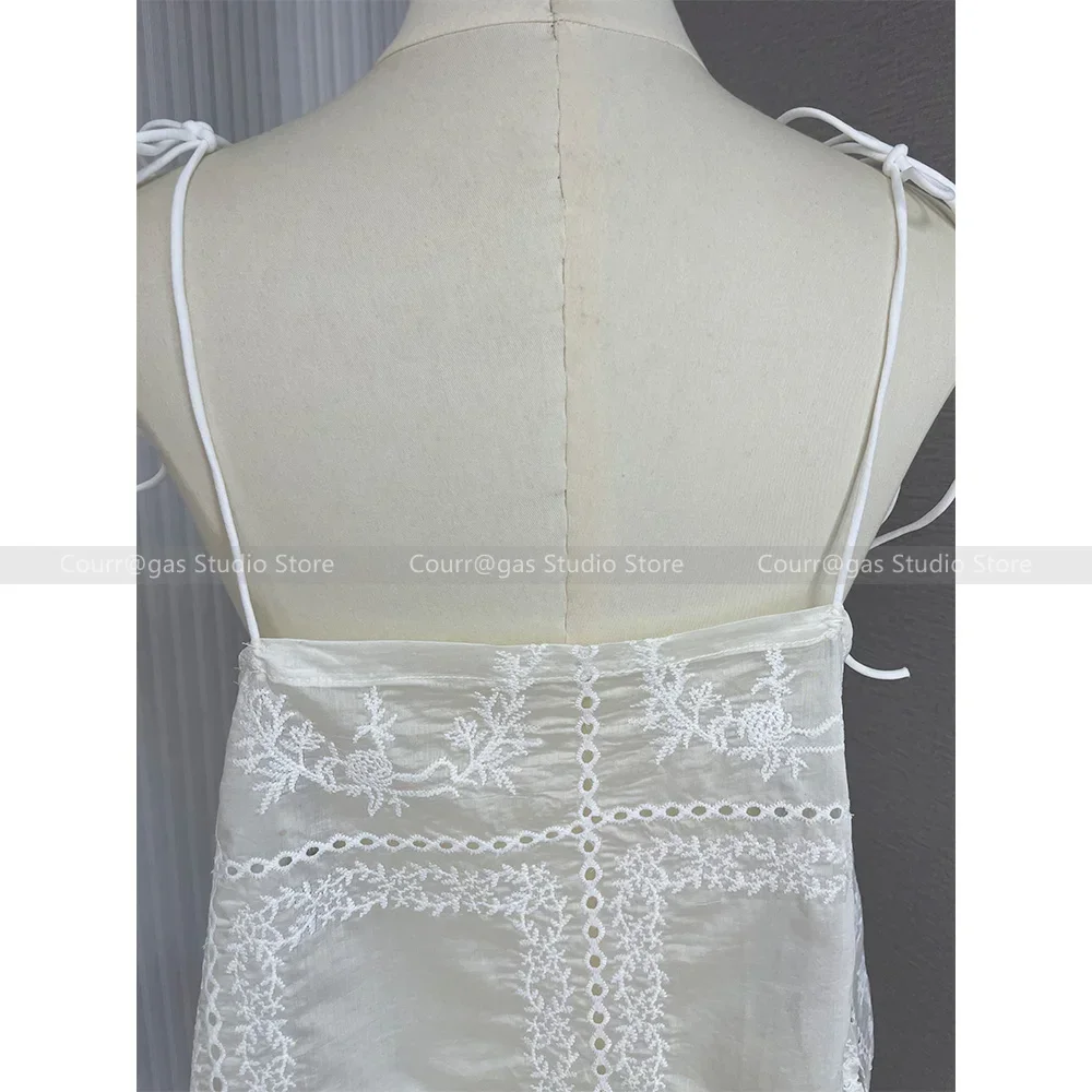 -camiseta camisola bordada blanca de algodón romántico francés, tops cortos finos y holgados con temperamento, novedad de verano 24