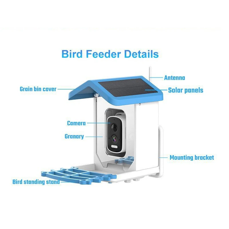 Solar Powered Smart Bird Feeder Camera with 5MP WiFi PTZ AI