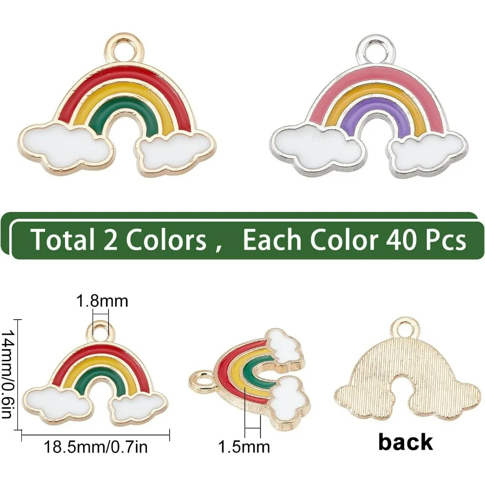 1 Box 80Pcs 2 Styles Alloy Enamel Rainbow Charm Weather Cloud Colorful Charms for Jewelry Making Charms Bulk Metal Bracelet