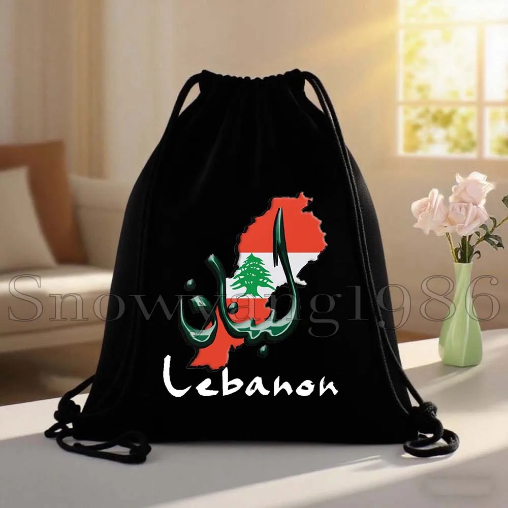 Beirut Lebanon Flag Map Lebanese Girl Canvas Drawstring Bags Soccer Backpack Gym Sackpack Gift String Bag for Hiking Sports Yoga