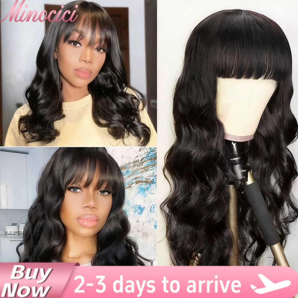 

Парик из натуральных волос с волнистой текстурой и челкой, 30 дюймов, бразильский, 3x1, без клея, натуральный черный цвет, для темнокожих женщин