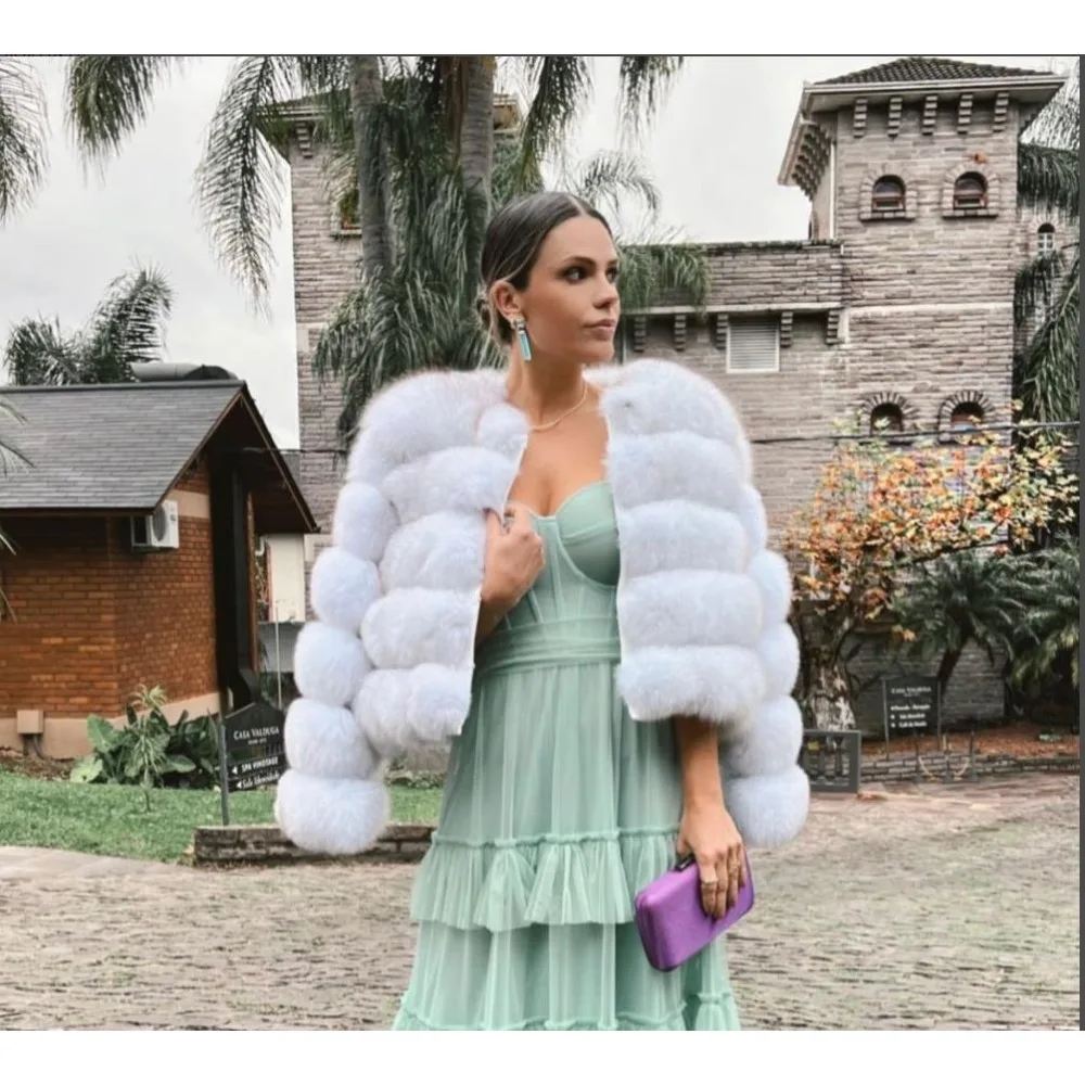 เสื้อโค้ทขนเฟอร์เทียมแฟชั่นใหม่สำหรับผู้หญิง ฤดูหนาว 2025 ขนเฟอร์เทียมลายขนจิ้งจอก แขนยาว/สั้น